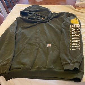 Carhartt Men's Dark Green Hoodie with Logo Sleeve